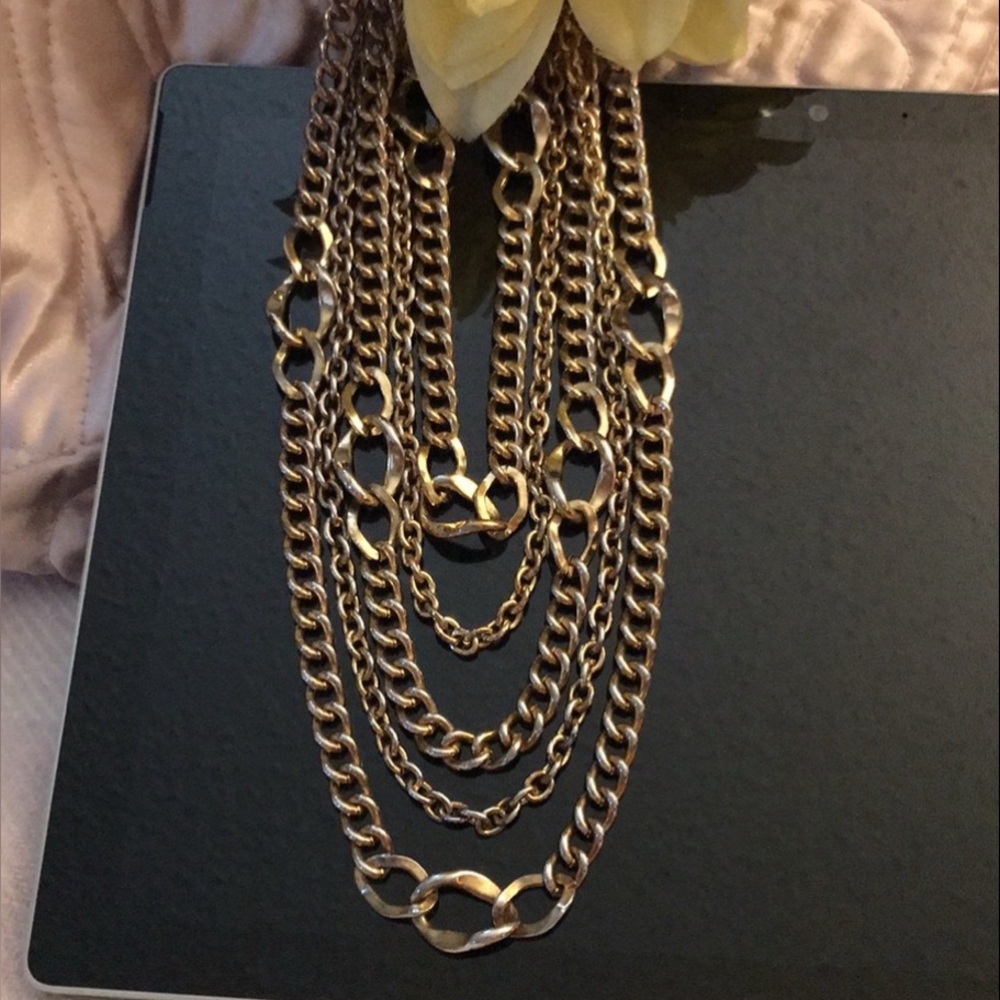 GRAZIANO GOLDTONE MULTI CHAIN STATEMENT NECKLACE